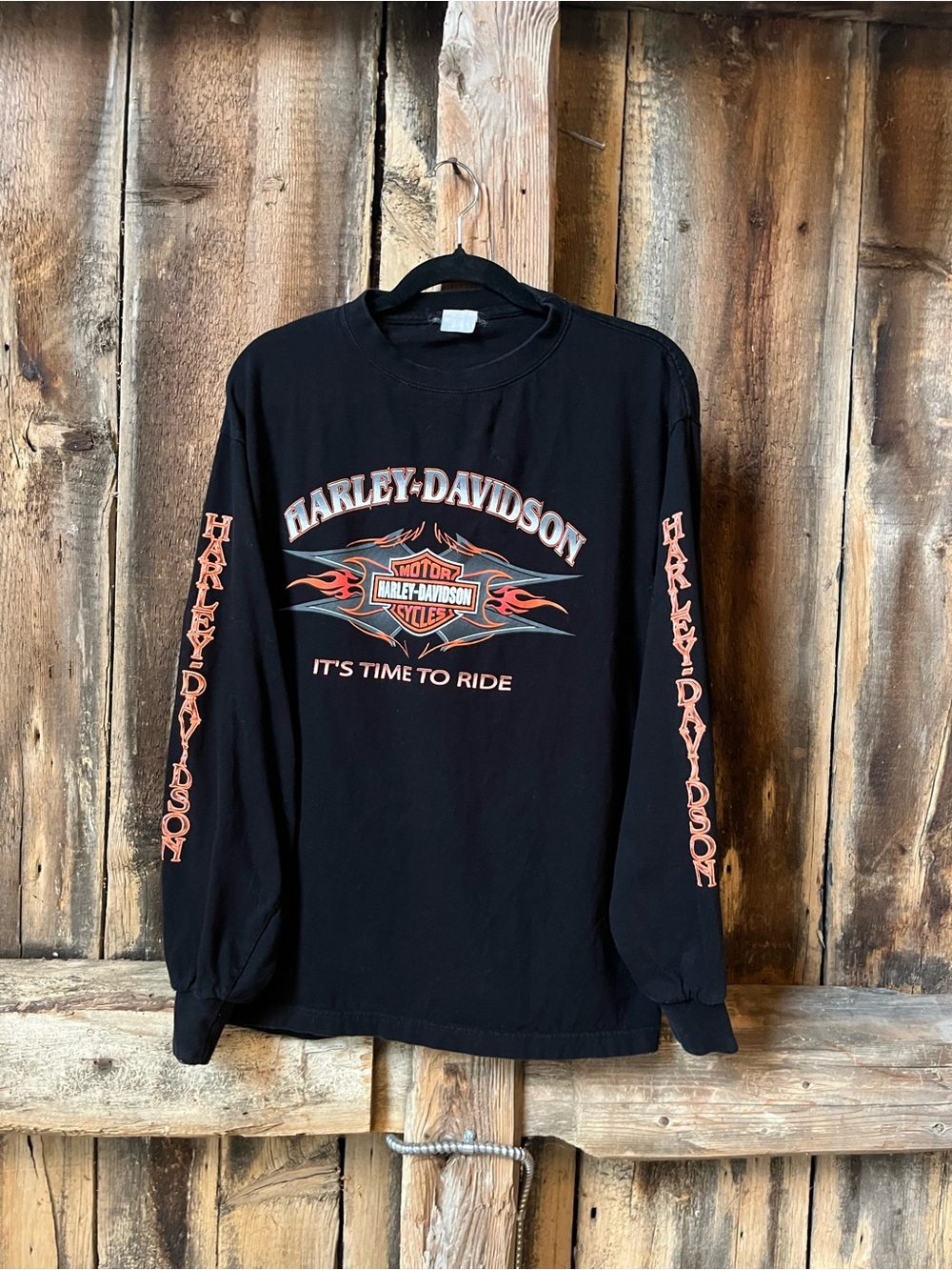 Harley-Davidson Black Long Sleeve Tee with Orange Flame Graphics